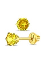 delightful tiny gold round November simulated birthstone baby earrings